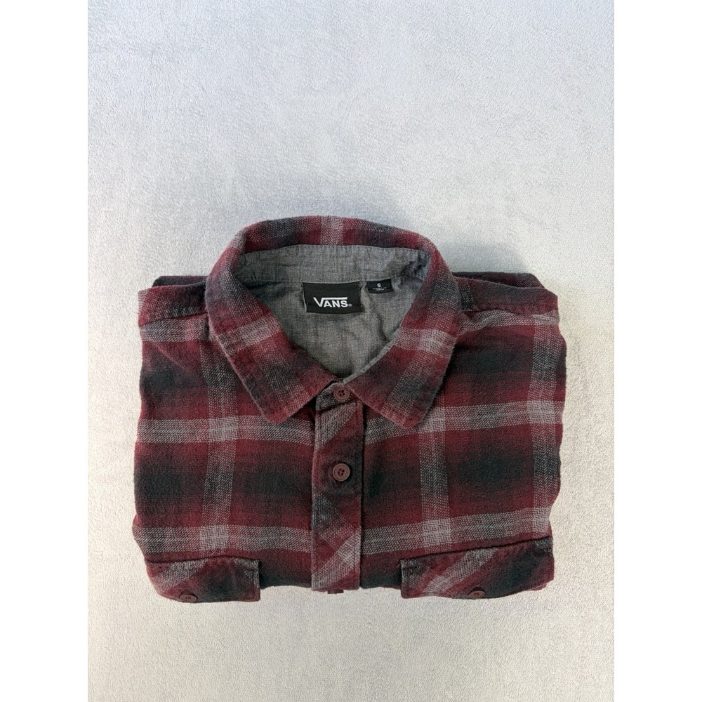 Vans Flannel Button Shirt Long Sleeve Men Small Red Black Plaid Casual